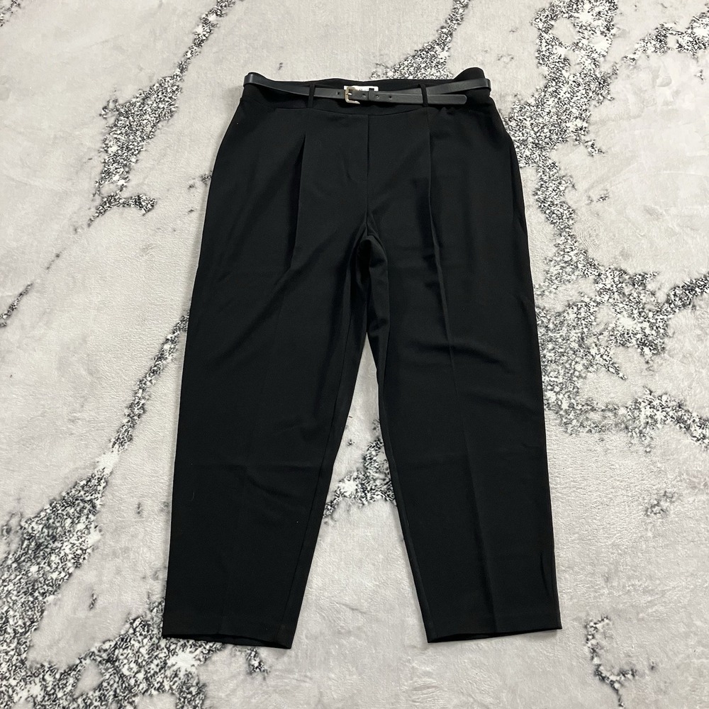 Carole Wren Black Dress Pants Womens 16 Short Stretch Belted Career Slacks‎